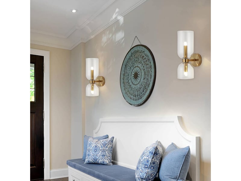 Applique murale moderne à 2 lumières en or –lampe murale avec abat-jour en verre, transparent lumière chaude  - Conforama E