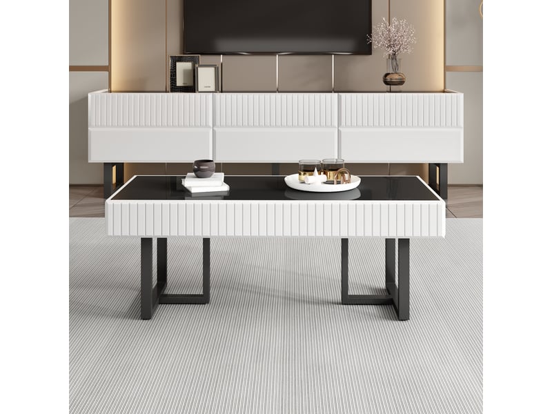  Ensemble meuble tv et table basse noir et blanc - design moderne minimaliste pour salon  - Conforama E