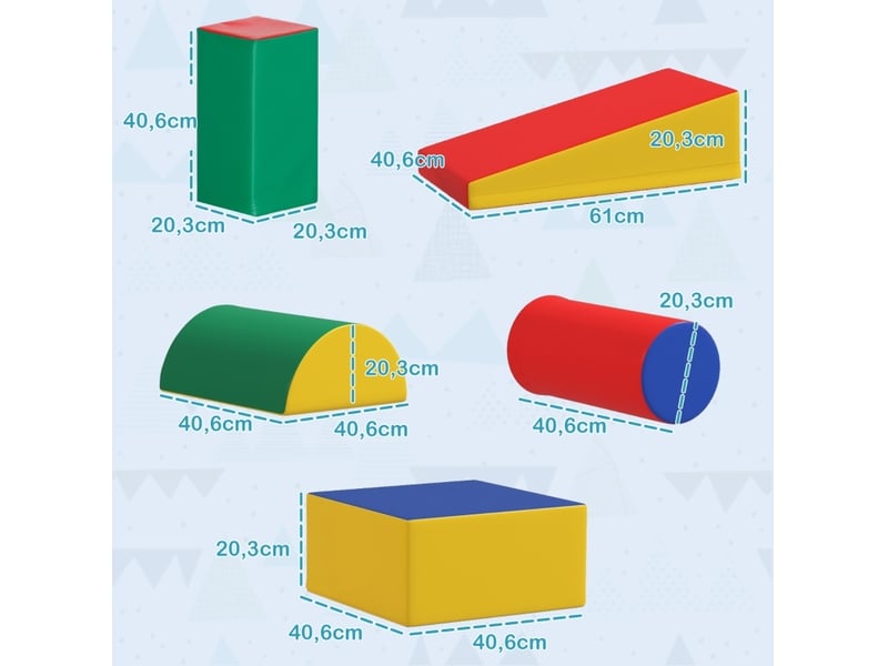  Jeu de motricité en mousse 5 pièces 40,6x40,6x20,3 cm multicolore en simili cuir, escalade et rampe enfant  - Conforama C