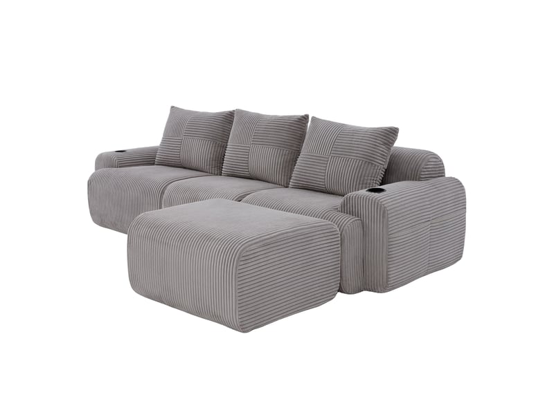  Canapé modulable, canapé de salon, porte-gobelets, gris clair, en velours tricoté  - Conforama B