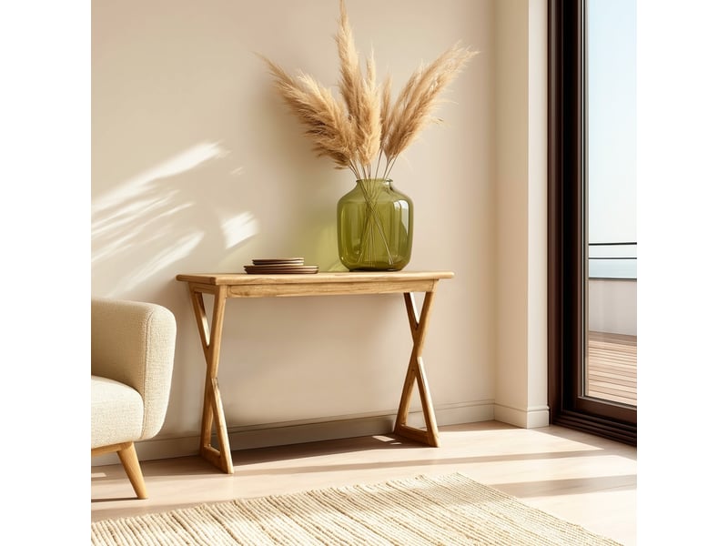  Amy - console 110cm en bois de mindi pieds croisés  - Conforama B