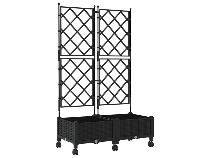  Jardinière - bac de jardin avec treillis et roues 2 pcs noir pp  - Conforama A