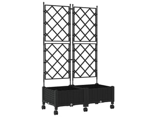 Jardinière - bac de jardin avec treillis et roues 2 pcs noir pp