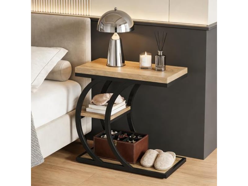  Table d'appoint c,60x30x58,5 cm,3 niveaux,métal,noir et marron  - Conforama B