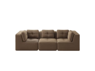 Canapé droit sans cadre, canapé modulaire 3 places, cord, assise profonde, sans montage, marron