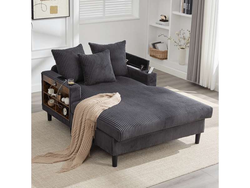 Canapé droit fixe 1 place tissu led gris foncé - Conforama B