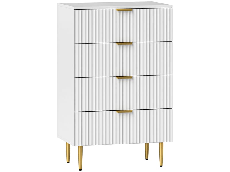  Commode moderne à 4 tiroirs avec poignées dorées, 60 x 40 x 96 cm, blanche  - Conforama A