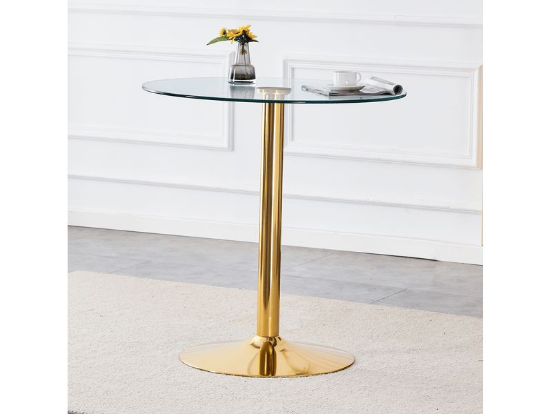  Table de bar, ronde table bar design moderne plateau base doré style, pratique, métal, coloris or et transparent  - Conforama D