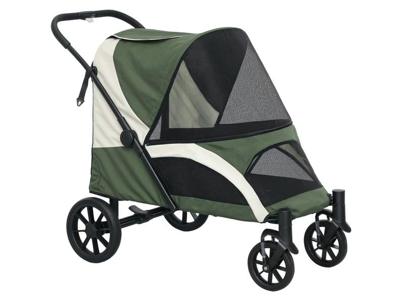  Poussette pour enfent 124 x 67 x 100 cm – vert foncé – pliable avec freins, coussin et rangement arrière  - Conforama A