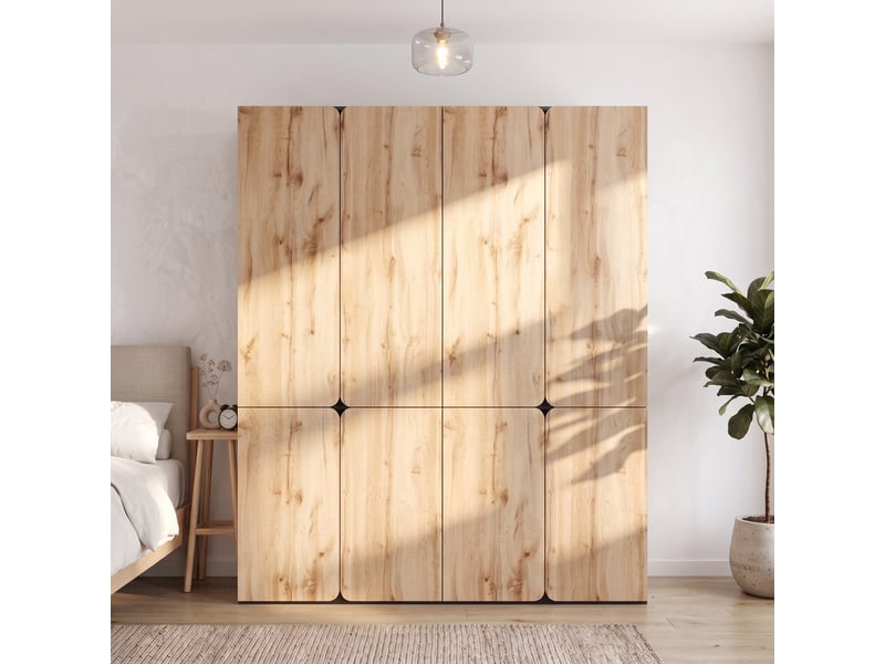  Grande armoire à portes battantes 180 x 50 x 200 cm avec 2 tringles, 6 tiroirs, 8 portes et étagères de rangement, décor chêne  - Conforama B