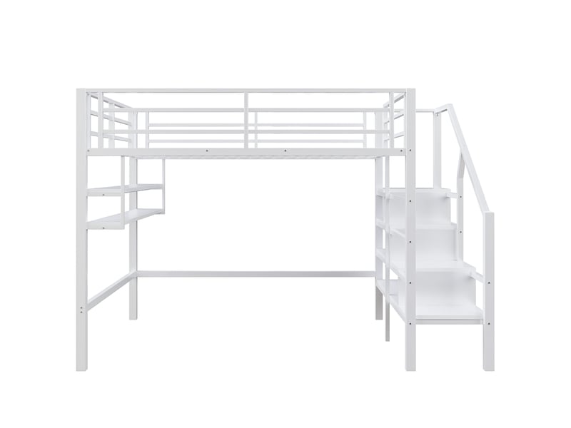  Lit mezzanine blanc 140x200 cm avec étagères, échelle rangement et garde-corps  - Conforama A