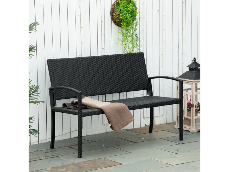  Banc de jardin,122x60x85 cm,2 places avec dossier,résine tressée,noir  - Conforama B