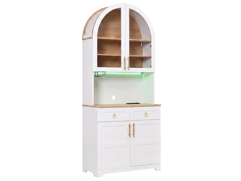  Buffet haut tcqpz blanc 80 x 40 x 180 cm avec vitrine en verre, led et prises usb  - Conforama E