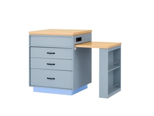 Îlot de cuisine sur roulettes avec éclairage led – table extensible et équipé de prises électriques, mdf bleu