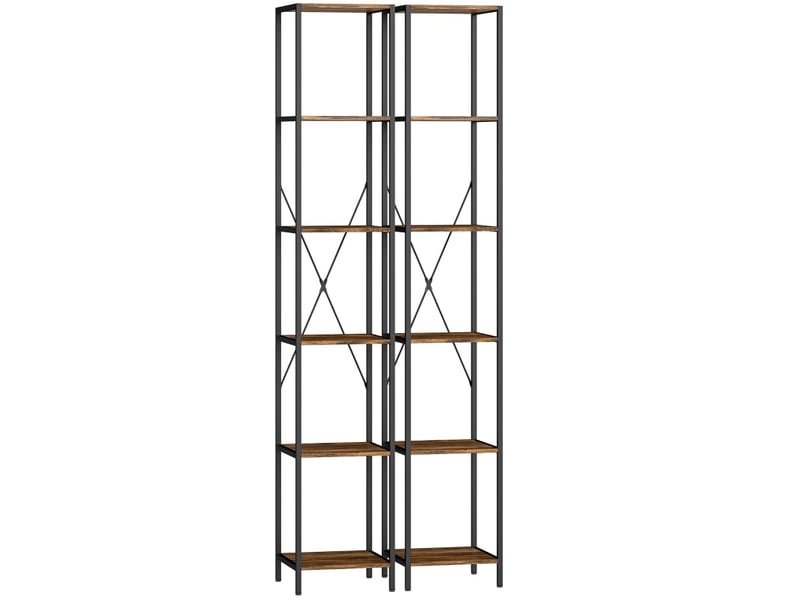  Bibliothèque lot de 2 avec 6 étagères, cadre acier et croisillons, pour salon, bureau et chambre, marron rustique  - Conforama A