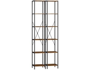 Bibliothèque lot de 2 avec 6 étagères, cadre acier et croisillons, pour salon, bureau et chambre, marron rustique