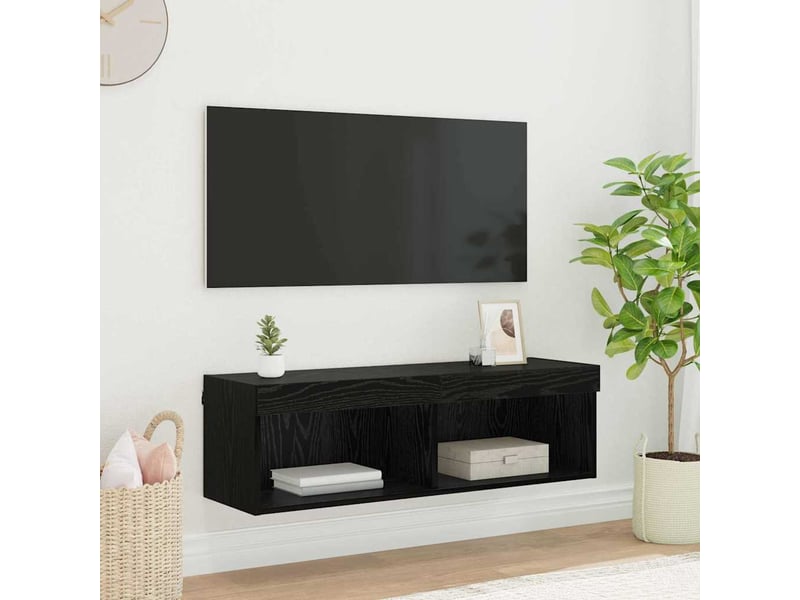  Meuble tv - banc tv - meuble de rangement mural 100 x 30 x 30 cm chêne noir bois d'ingénierie  - Conforama B