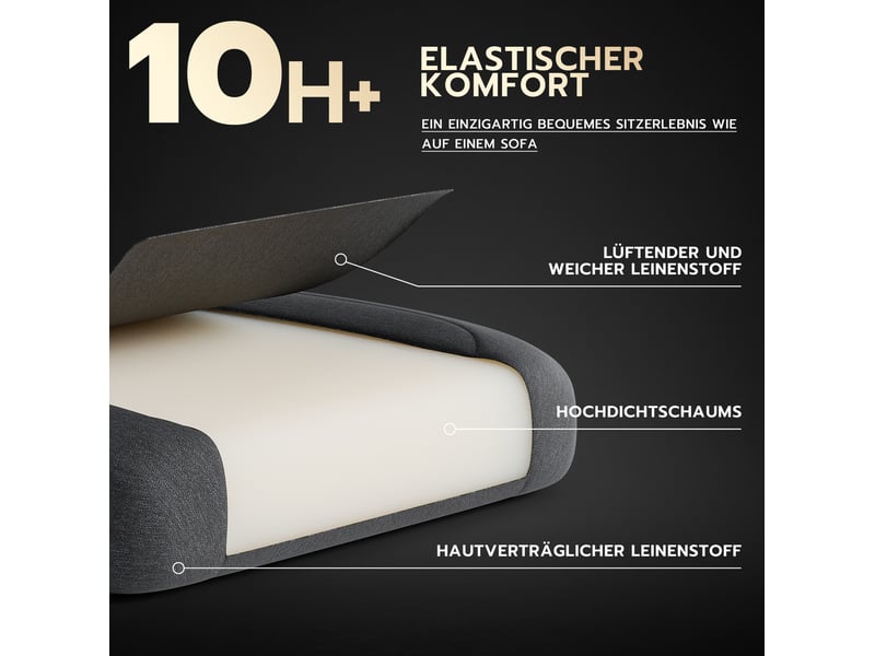  Chaise gaming en tissu noir avec repose-pieds rétractable, dossier inclinable et soutien lombaire intégré  - Conforama D