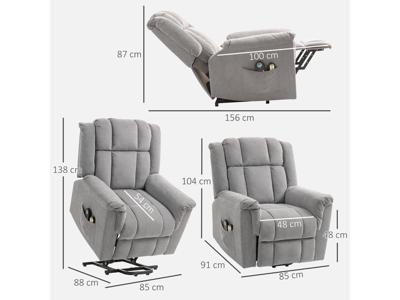  Fauteuil releveur électrique massant et chauffant en chenille gris foncé 85x91x104 cm  - Conforama C