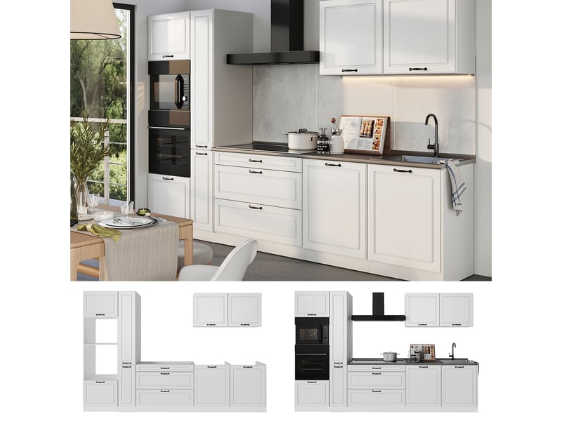  Vicco cuisine, blanc campagneblanc, 310cm plan de travail chêne doré  - Conforama D