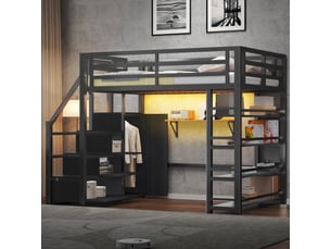 Lit mezzanine 140x200 cm <strong>SAPGAKS</strong> <strong></strong> coloris noir