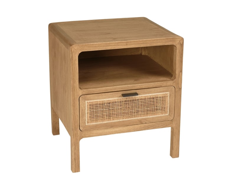  Amy - chevet 1 tiroir 1 étagère en bois de mindi et rotin naturel  - Conforama A