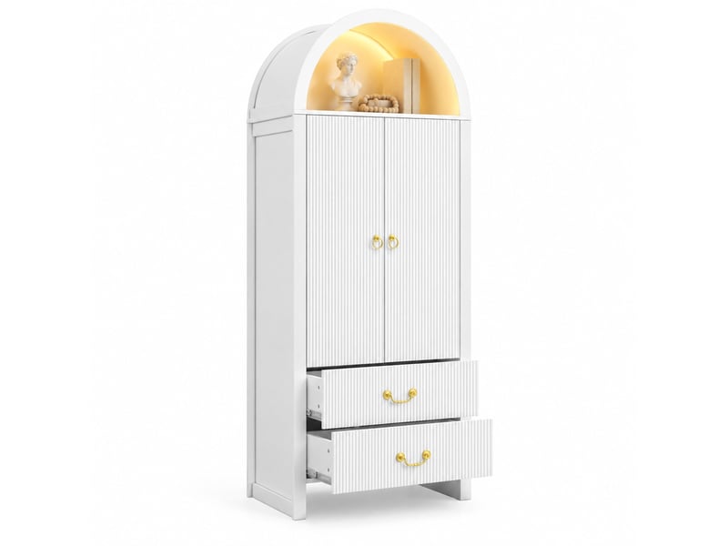  Buffet haut tcqpz blanc 76 x 38 x 180 cm led réglable par application 2 portes 2 tiroirs mdf et panneaux de particules  - Conforama A