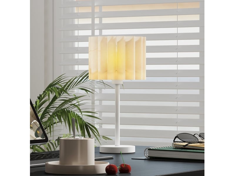  Lampe de table 25x25x48,5 cm e27 avec abat-jour ondulé et interrupteur à bouton blanc  - Conforama B