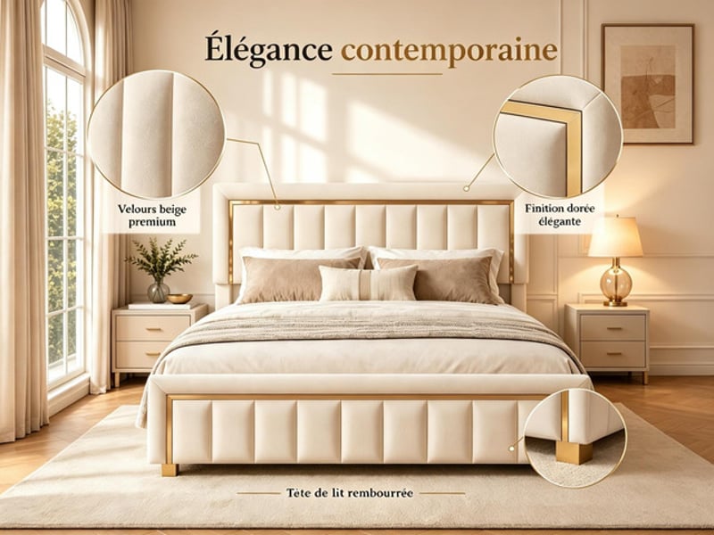  Lit coffre 140x200 cm ezssw, coloris beige  - Conforama E