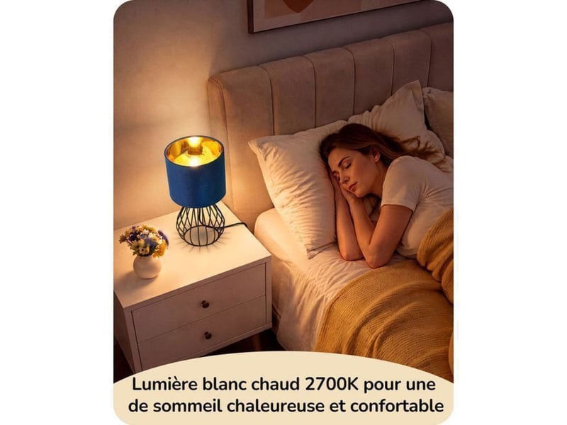  Lampe a poser saphir bleue velours e14 4w 2700k base metal noir goutte 370618_AADHT72579_6_DROPFR - Conforama E