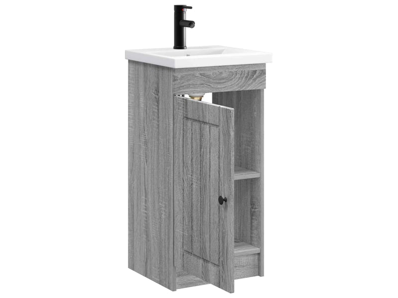 Meuble salle de bain avec évier, meuble de rangement sonoma gris shl9673 - Conforama D
