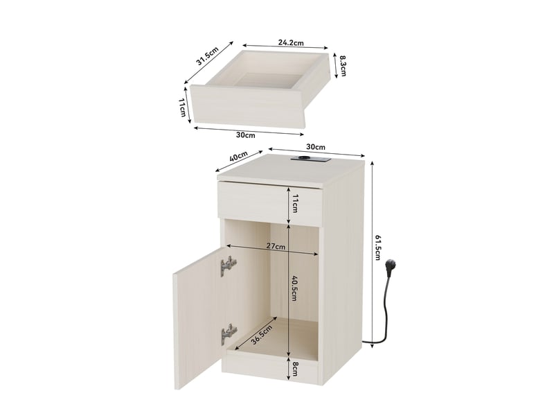  Table de chevet avec prises usb et ac 1 tiroir en mdf 33 x 40 x 61.5 cm W3781P430466 - Conforama C