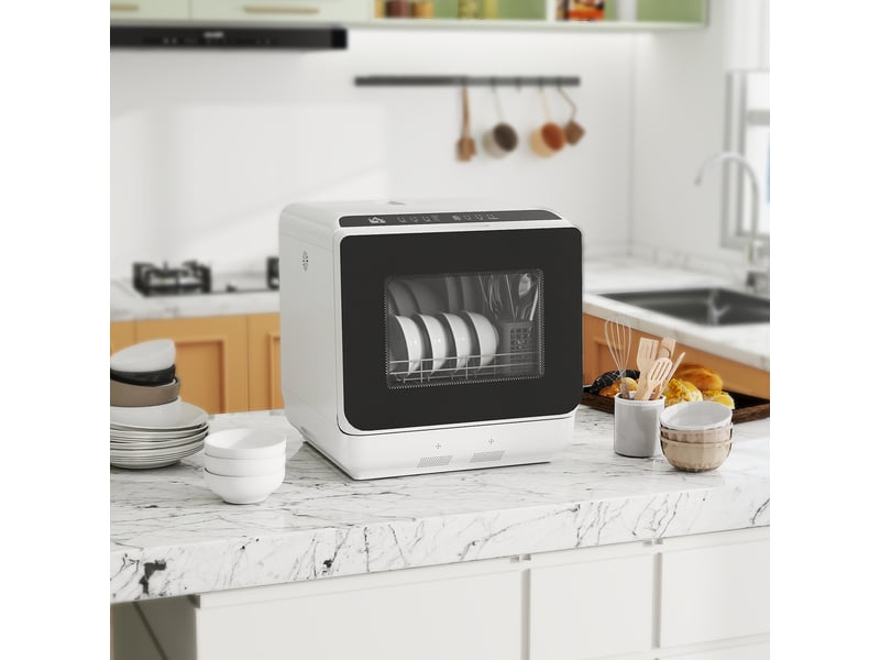  Mini lave-vaisselle compact 4 couverts, lave-vaisselle de table, 6 programmes, commandes tactiles, blanc, réservoir 6 l  - Conforama D