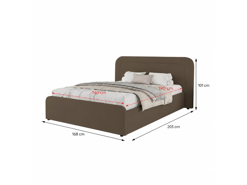  Lit avec coffre de rangement 140x190cm en velours marron boise  - Conforama C