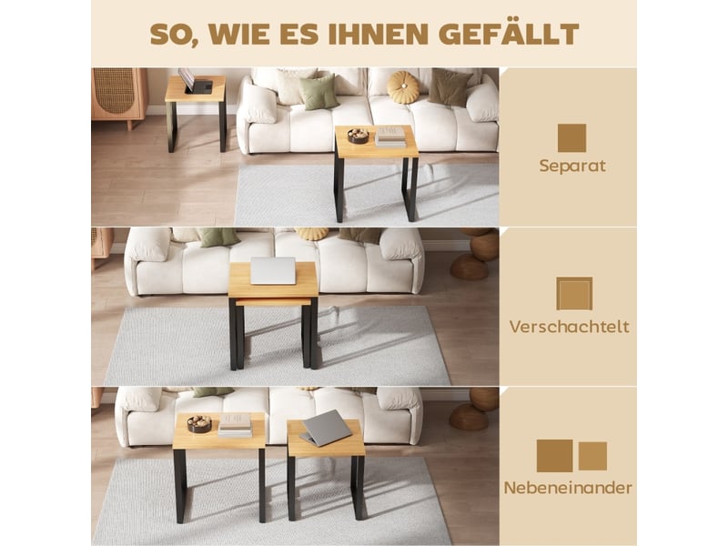  Tables basses gigognes empilables avec pieds réglables - lpospi - panneaux mélaminés métal bois naturel  - Conforama E