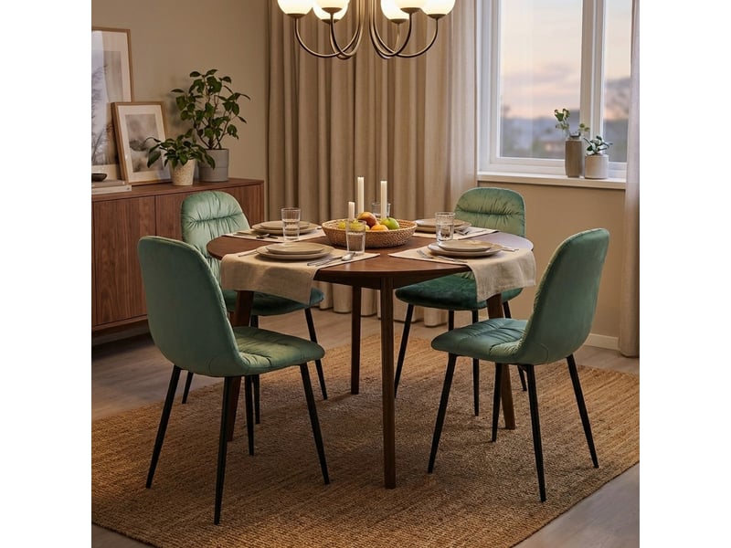 Lot de 4 chaises capitonnées en velours avec pieds métalliques marta - vert foncé - Conforama B