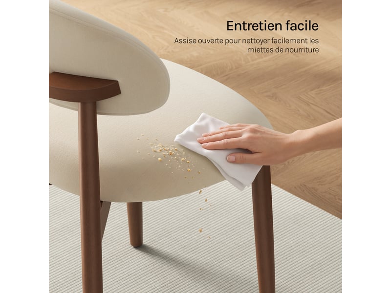  Lot de 4 chaises de salle à manger en tissu chenille, pieds en bois massif，43 x 51 x 83 cm，beige  - Conforama R