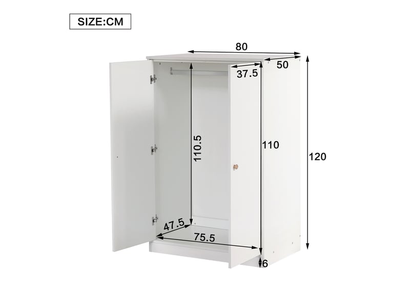  Armoire 2 portes 80x50x120 cm – blanc – penderie compacte avec tringle intérieure pour petit espace  - Conforama C