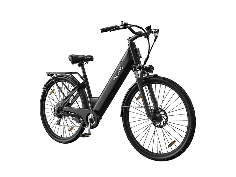 Velopro c1 vélo électrique 250w 36v 13ah 27.5*1.95 cadre ouvert adulte vélo de ville pour trajets quotidiens avec porte-bagons arrière écran lcd couleur capteur de vitesse frein à disque mécanique 7 vitesses 25kmh - Conforama C