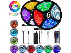 Bande led 10m, led 300 led 5050 rgb smd led multicolore avec télécommande infrarouge 44 boutons et alimentation 12v 33ft [class