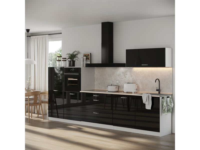 Vicco cuisine, noir haute brillanceblanc, 340cm plan de travail anthracite - Conforama C