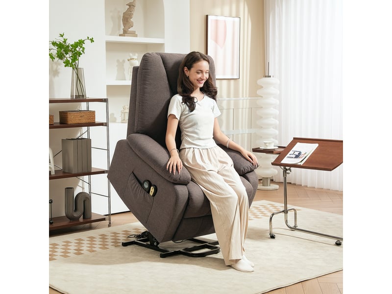  Fauteuil releveur électrique inclinable en tissu marron 93x83x108 cm  - Conforama B