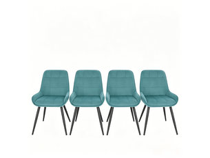 Chaises de salle à manger lot de 4 avec dossier incurvé  - assise rembourrée velours turquoise
