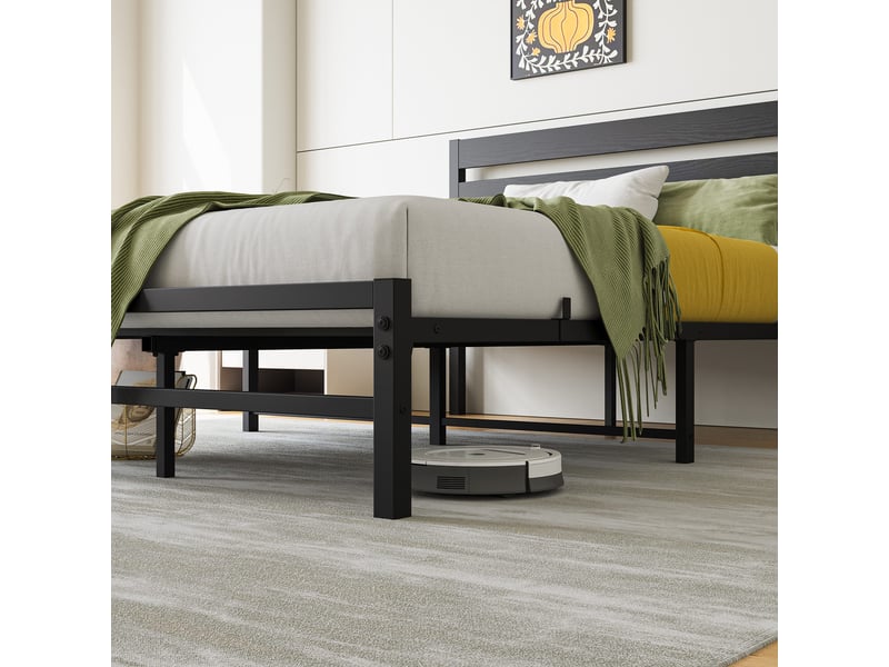 Lit 140x200 cm en métal, solide et durable, grand espace de rangement sous le lit,noir  - Conforama D