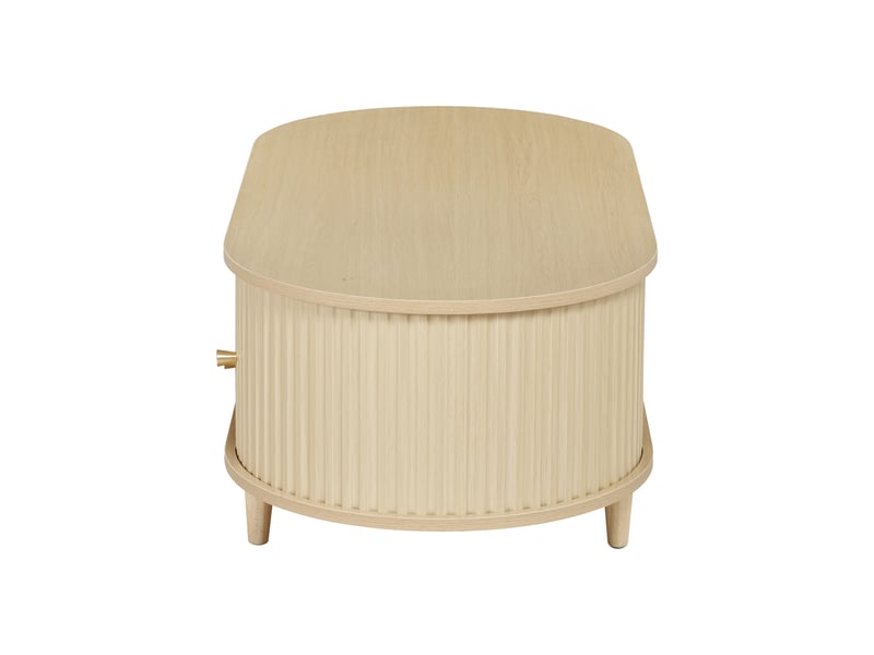  Table basse ovale 100x50x36 cm bois clair, 1 tiroir, niche ouverte et porte tambour Fay Lum - Conforama D