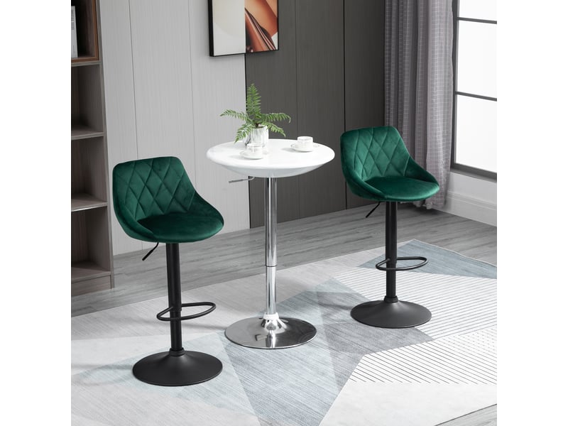  Lot de 2 tabourets hauts avec dossier et repose-pieds, réglables, en velours, piètement en métal, 46 x 48 x 83-104 cm, vert  - Conforama C