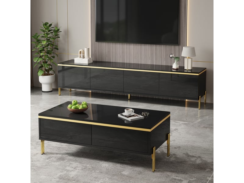  Meuble tv avec table basse et rangement pour salon en panneaux de particules noir 170×38×50 cm  - Conforama B