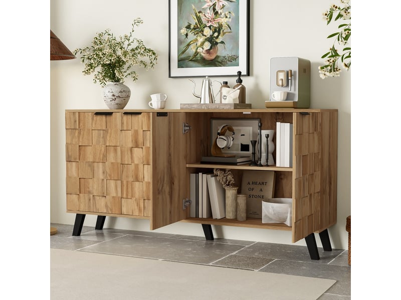  Buffet moderne à 4 portes, meuble de rangement, 160,5 x 35,5 x 78 cm, pour salon, cuisine, salle à manger  - Conforama D