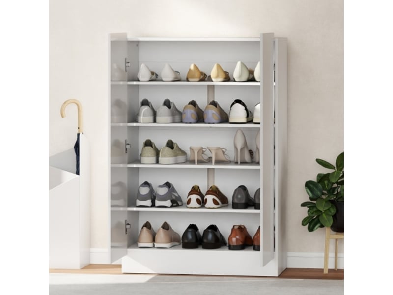  Meuble à chaussures blanc bois 5 niveaux pour 20 paires avec étagères réglables pour entrée et couloir  - Conforama B