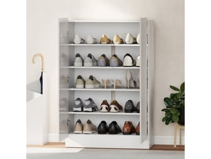 Meuble à chaussures blanc bois 5 niveaux pour 20 paires avec étagères réglables pour entrée et couloir